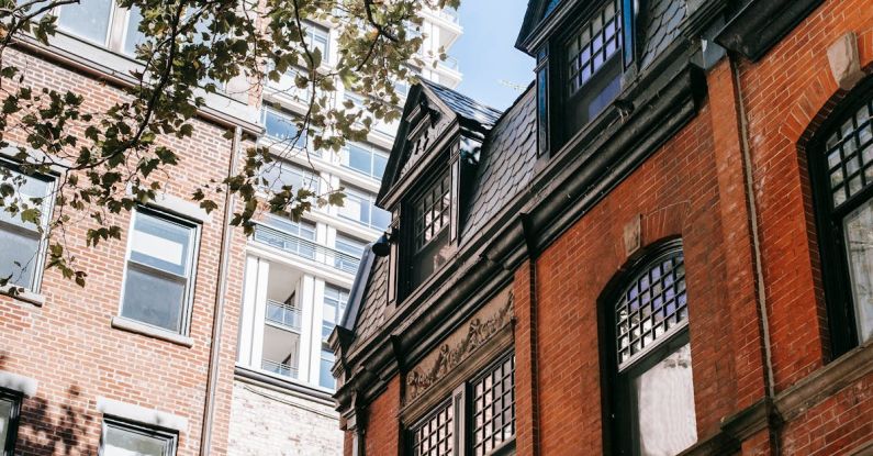 Attic Window - Old building facades against tree in city